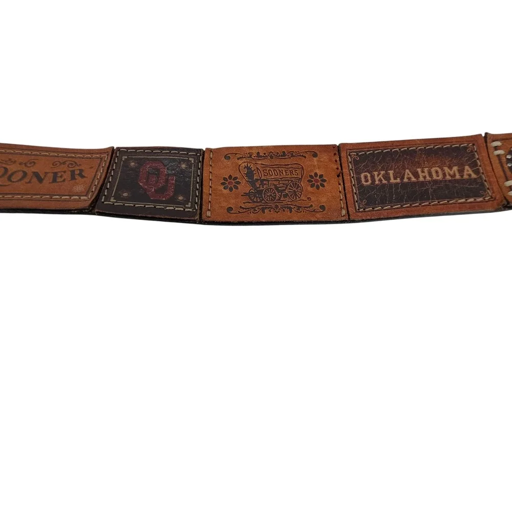 Fossil Oklahoma Sooners Womens L Brown Tooled‎ Leather Boomer Sooner Belt
